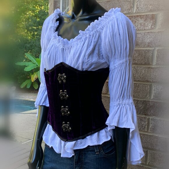 Crinkle Gauze Renaissance Pull Over Blouse with Flounced Sleeves - Picture 2 of 12